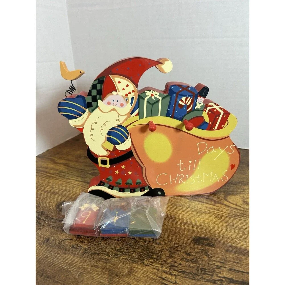 Vintage Wooden Santa Christmas Countdown Calendar Wall Hanging Shelf Sitter Deco